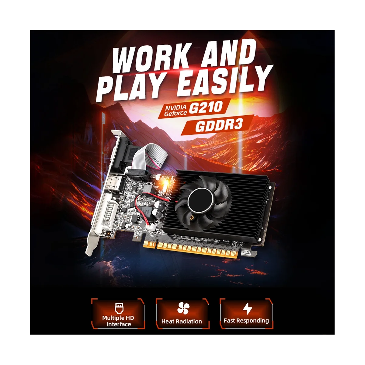 

GT210 1G DDR3 Graphics Card 64Bit 589MHZ 500MHZ DVI+VGA+HDMI-Compatible Video Card