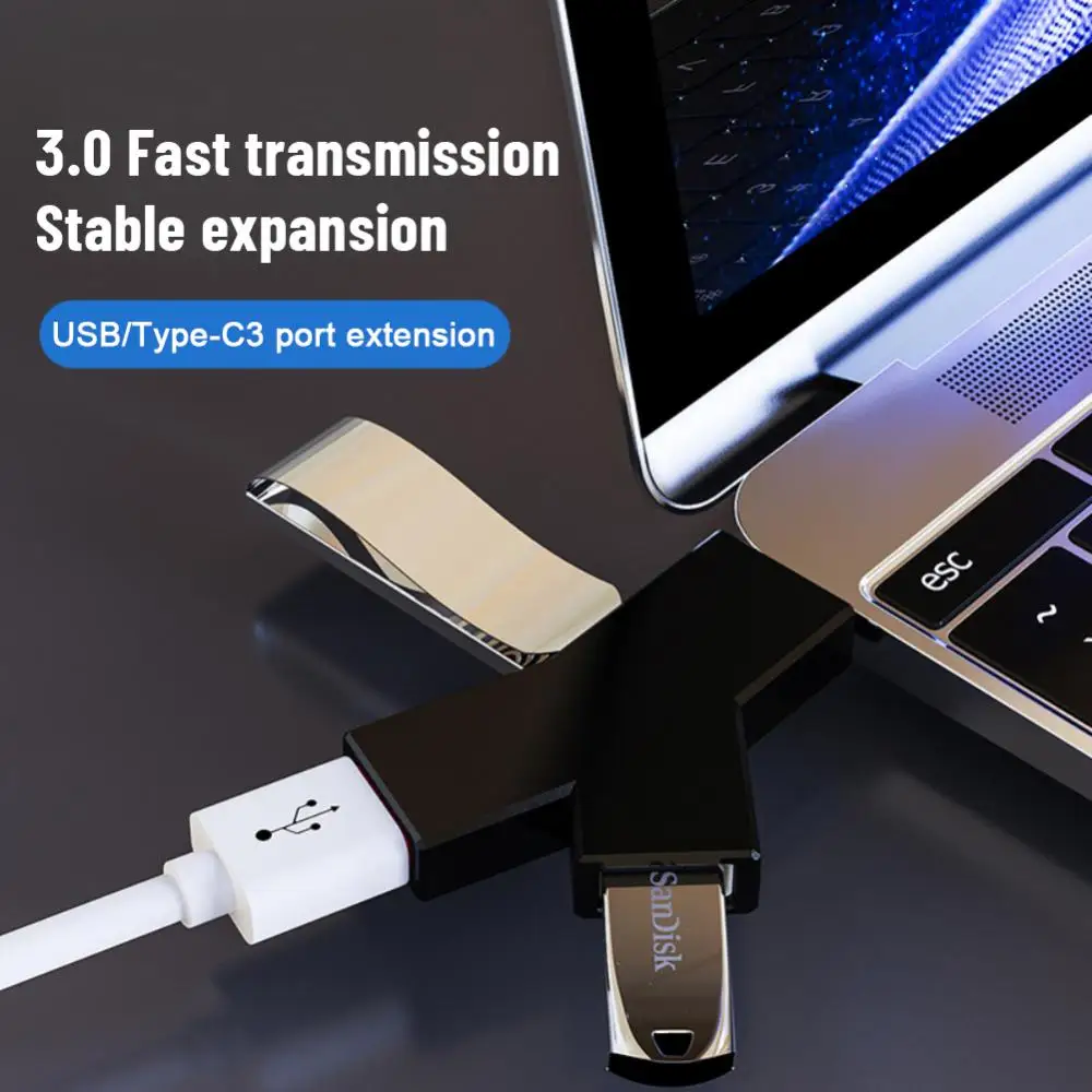 USB 3.0 허브 USB 2.0 미니 Y자형 3 인 1 USB-C 허브, 멀티 USB 스플리터 허브, PC 컴퓨터 노트북용 전원 어댑터 익스텐더 사용