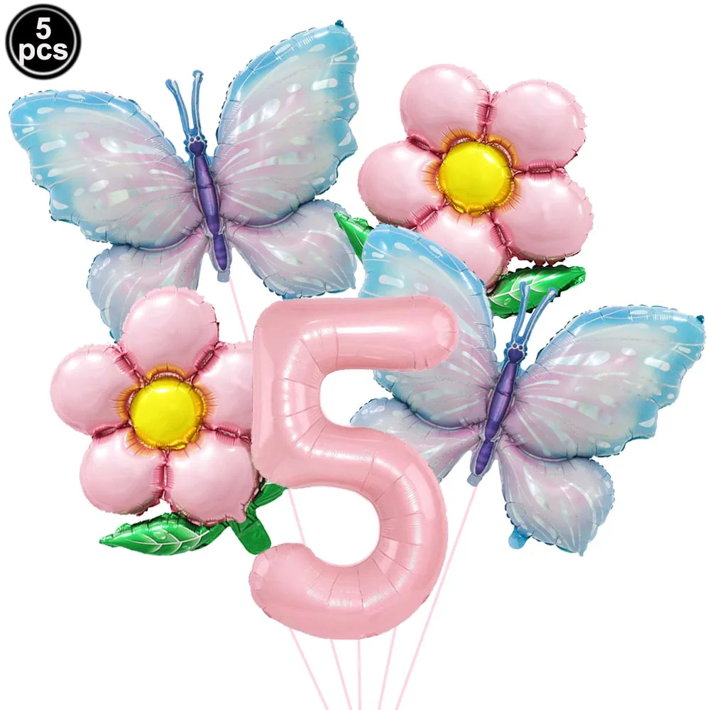 Pink Butterfly Balloon Set - 32-inch Foil Number Balloons for Birthday or Baby Shower Decor