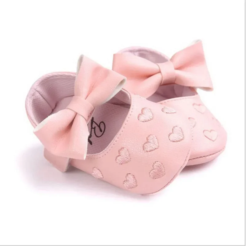 0-18months Infant Girls Shoes Love Heart Printed  Bowknot Shoes Soft Sole Crib Shoes For Baby Girls 5