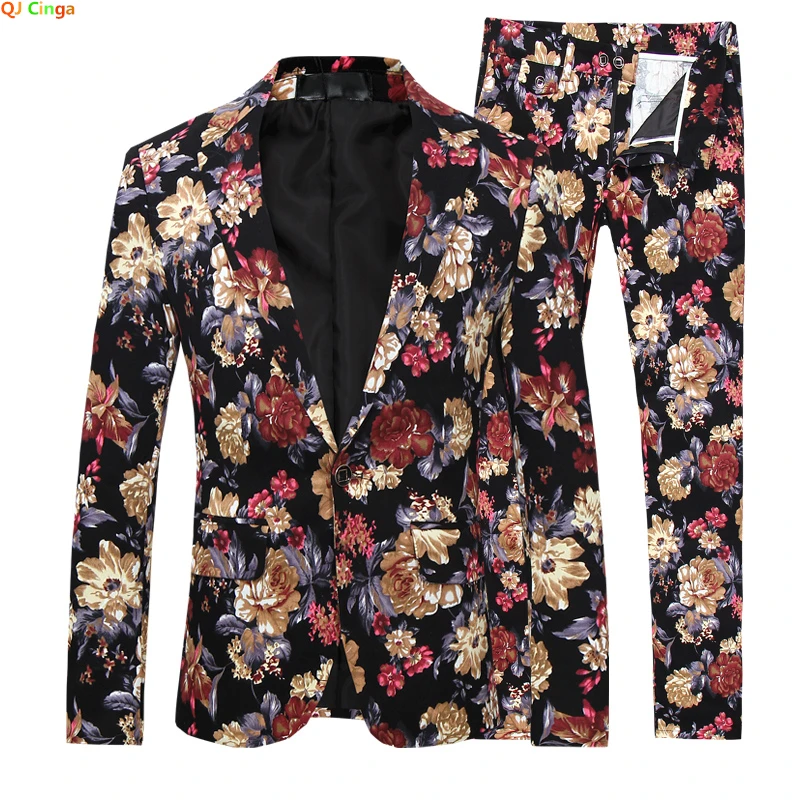 Spring New Men's Suit Two Piece (Jacket + Pants) Wedding Party Slim Fit Coat with Trousers Red Green Men Sets M-5XL