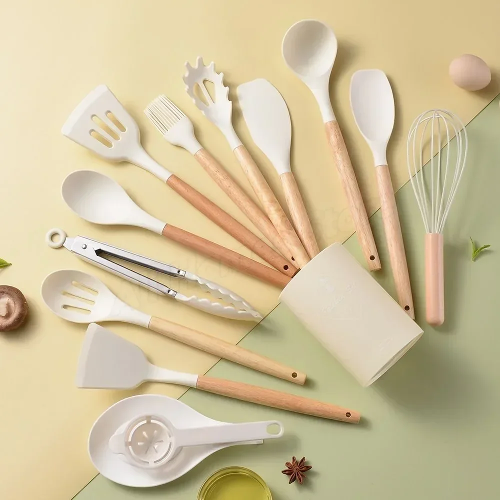 Silicone Food Grade Utensils Cooking Sets Turner Spatula Measuring Spoon Practical Cookware Cooking Tool Kitchenware Set