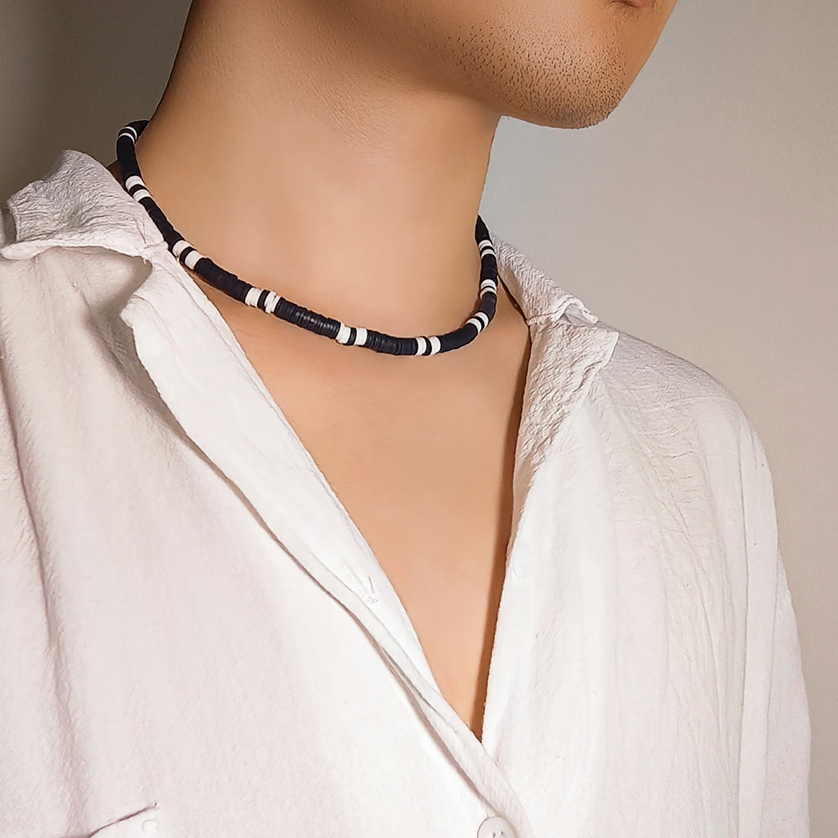 Minimalist Black White Color Soft Clay Beads Choker