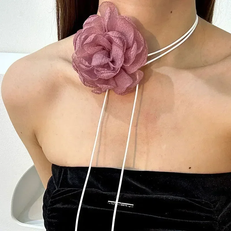Collana Girocollo Con Cravatta Color Prugna Da 1 Pezzo Con Nastro Di Camelia Francese Vintage Per Accessorio Da Donna | SHEIN ALIA