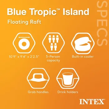 Blue Tropic Inflatable 5 Person Raft or Swimming Pool Island Water Floating Lounger Raft with Backrests, Built in Cooler 2
