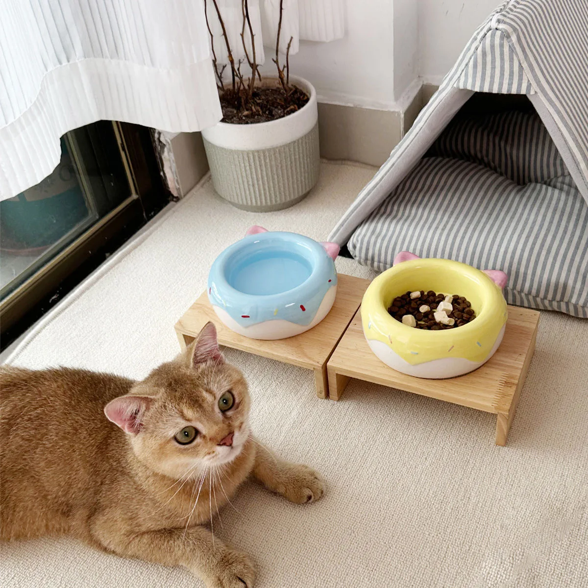 

Donut Pet Bowl Tall Cat Bowl Neck Guard Cat Bowl Ceramic Anti-Black Chin Large Capacity Dog Food Bowl Cat Rice Bowl