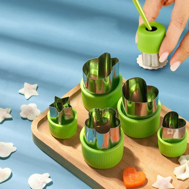 5/8/12Pcs Vegetables Cutter Plastic Handle Cookie Cutters Sandwiches Cutter Stainless Steel Fruit Cutting Die Kitchen Gadgets 1