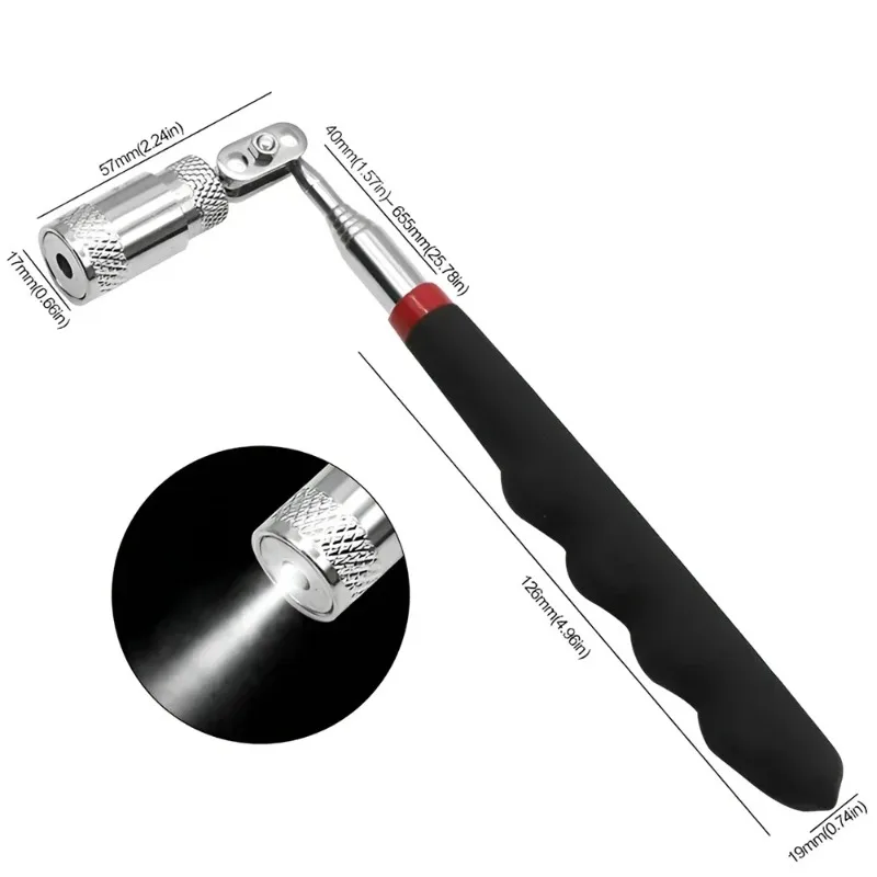 Telescopic Magnetic Pickup Pen with LED Light - Extendable Retrieval Tool for Nuts/Bolts, Portable EDC Metal Parts Grabber