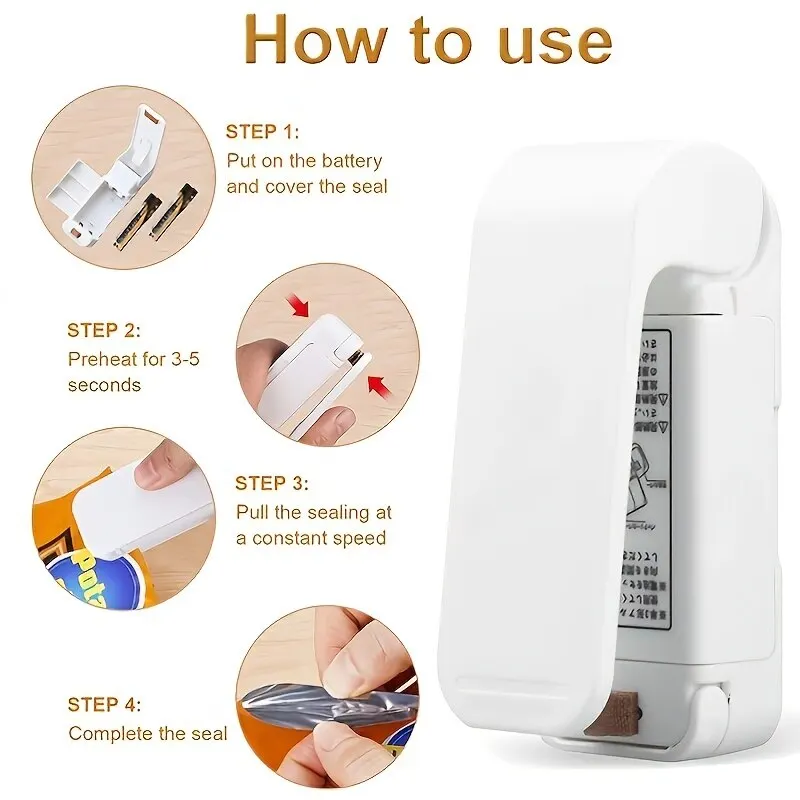 Portable Bag Heat Sealer Plastic Package Storage Bag Mini Home Sealing Clip Food Snack Fruit Fresh Keeping 1pc