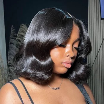 10 Inch Human Hair Wigs Bob Wig 13x4 Lace Hd Body Wave Short Wig 4x4 Closure Lace Frontal Wigs Loose Body Wave Natural Black Wig