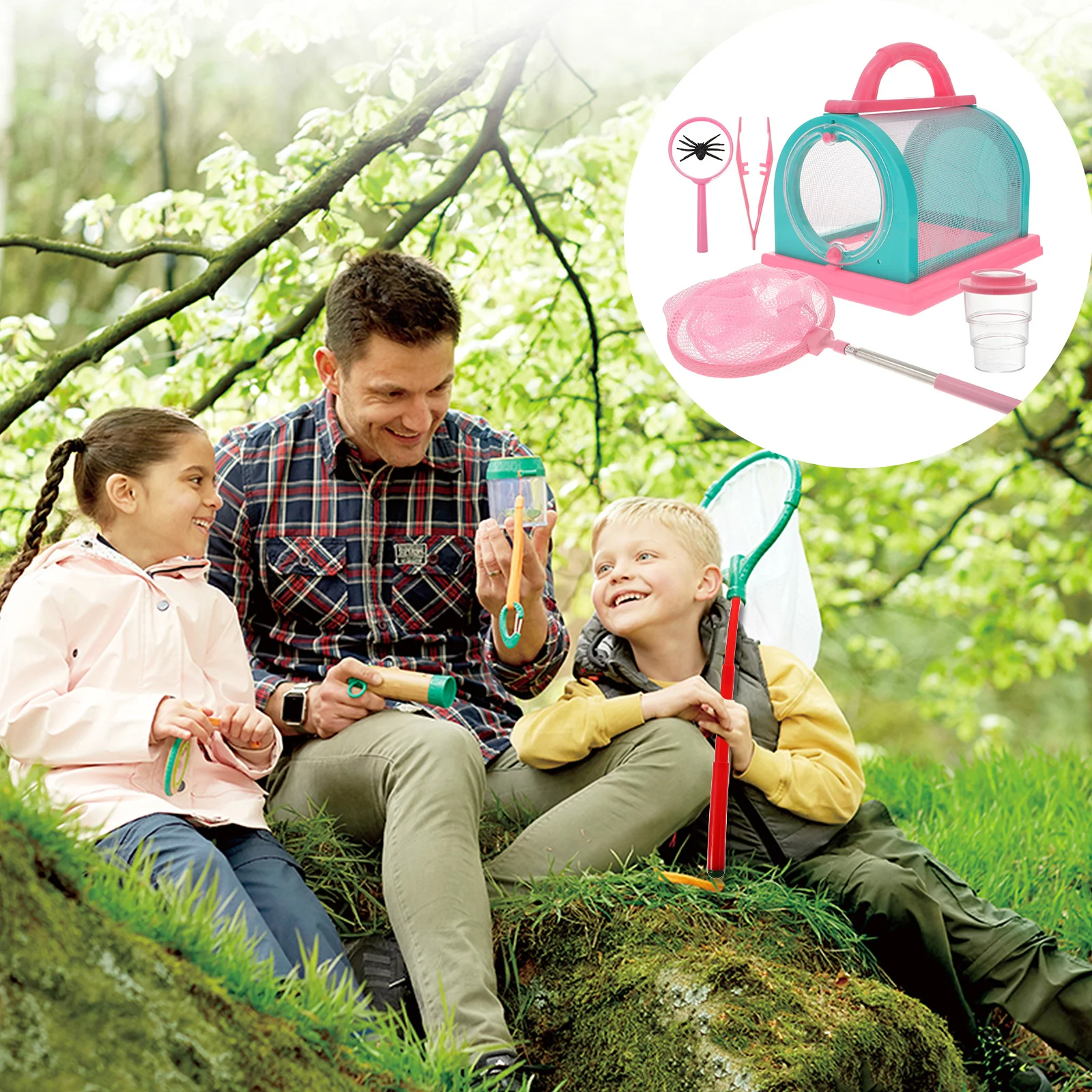 

Kids Gift Set Kids Critter Catcher Tools Set Cage Tweezers Magnifying Glass Observation Cup Net Blue Outdoor Catchers Children