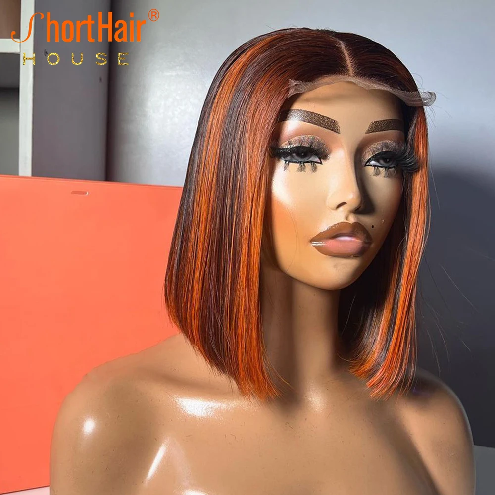 Lace Front Wigs Human Hair Wig Highlight Straight Short Bob Wigs Human Hair Lace Frontal Wigs Brazilian Invisible Lace Closure Wig 250%