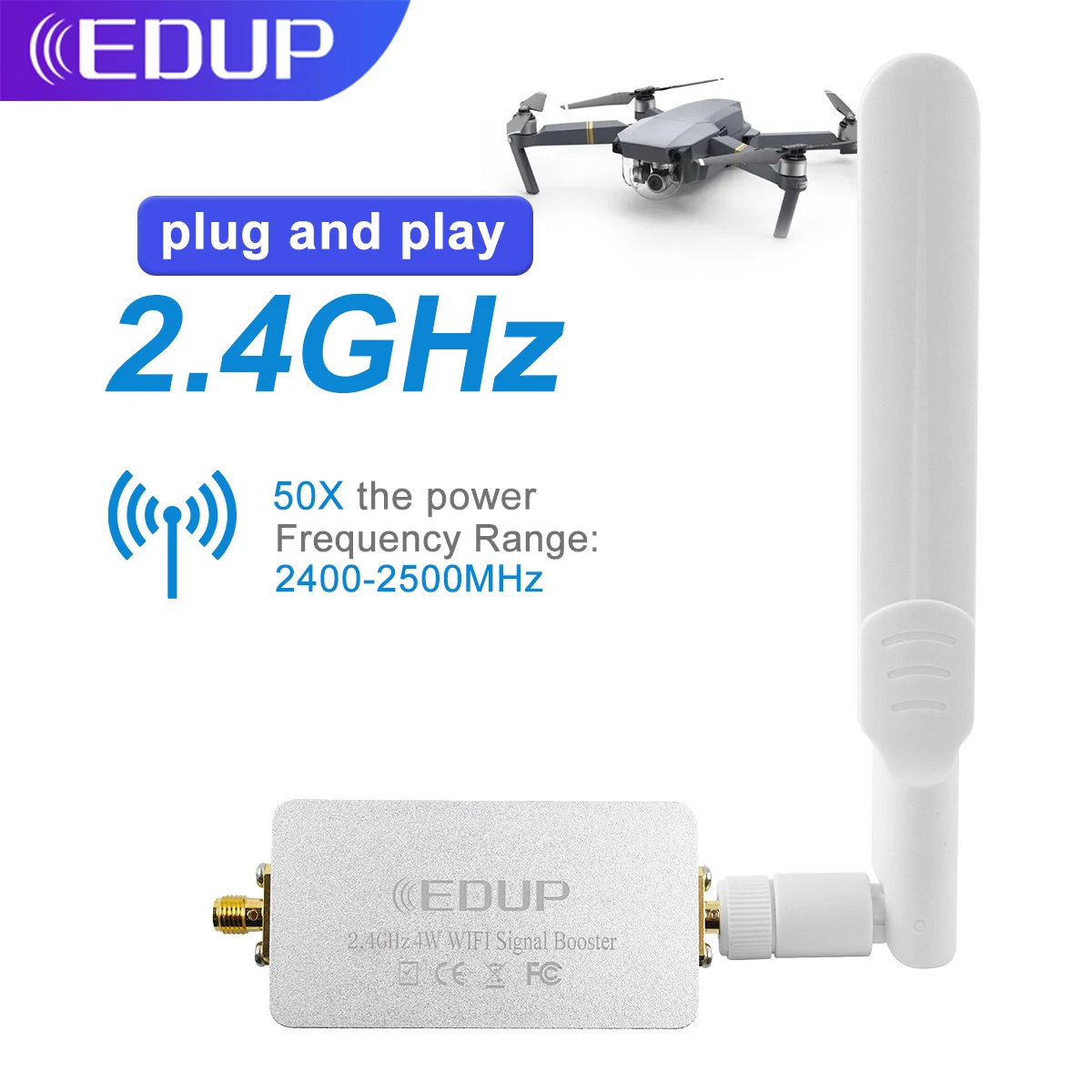 

EDUP Wifi Booster 4W Wi-fi Signal Amplifier 2.4GHz WiFi Extender Detachable Antenna Range Extend Repeater For Router Drone