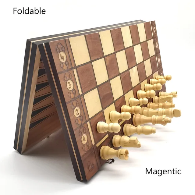 Buy Online Best Quality 3 In 1 Wooden Chess Set Checkers Backgammon Magnetic Folding Board Home Travel Use Perfect Gifts For Family