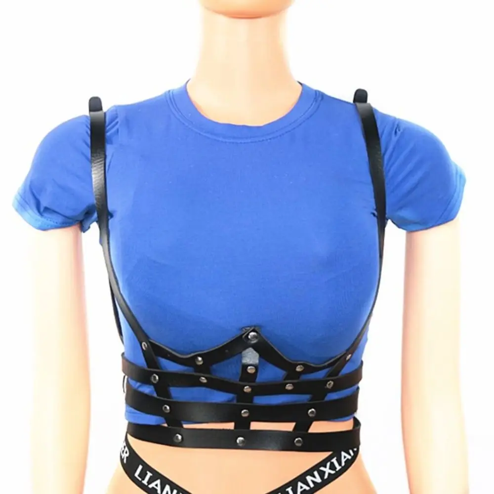 

Plus Size Punk Belt Sexy Harness Bra Top PU Leather Body Harness Adjustable Strappy Chest Waist Belt Women