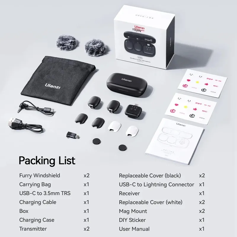 Ulanzi A30 ワイヤレスラベリアマイク 50M リモコンスマートフォン