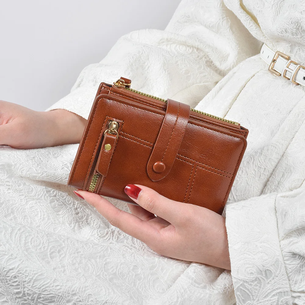 Women Wallet New Purse Ladies Europe And America PU Leather Short Folding Purse Vertical Double Zipper Fashion Women's Wallet Zipper Wallets Leather Wallet Coin Purse Wallet Women Coin Purse Faux Leather Wallet Women Purse Slim Wallet Card Wallet Pu Leather Handbags