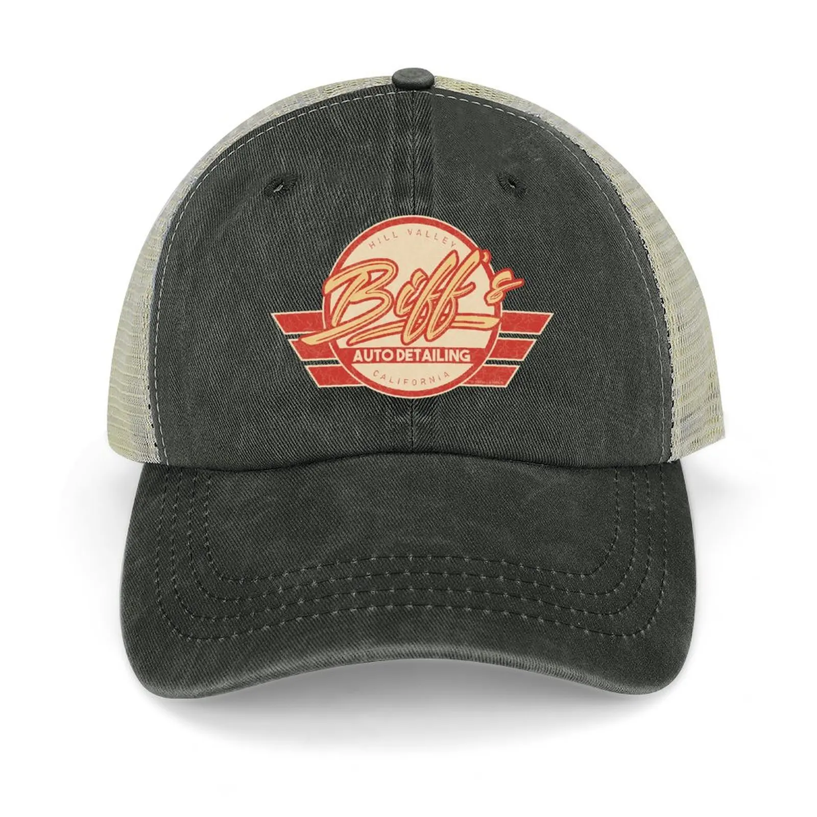 

Biff's Auto Detailing in Distressed Red. Back To The Future Movie Cowboy Hat Horse Hat Trucker Hat Hats Woman Men's
