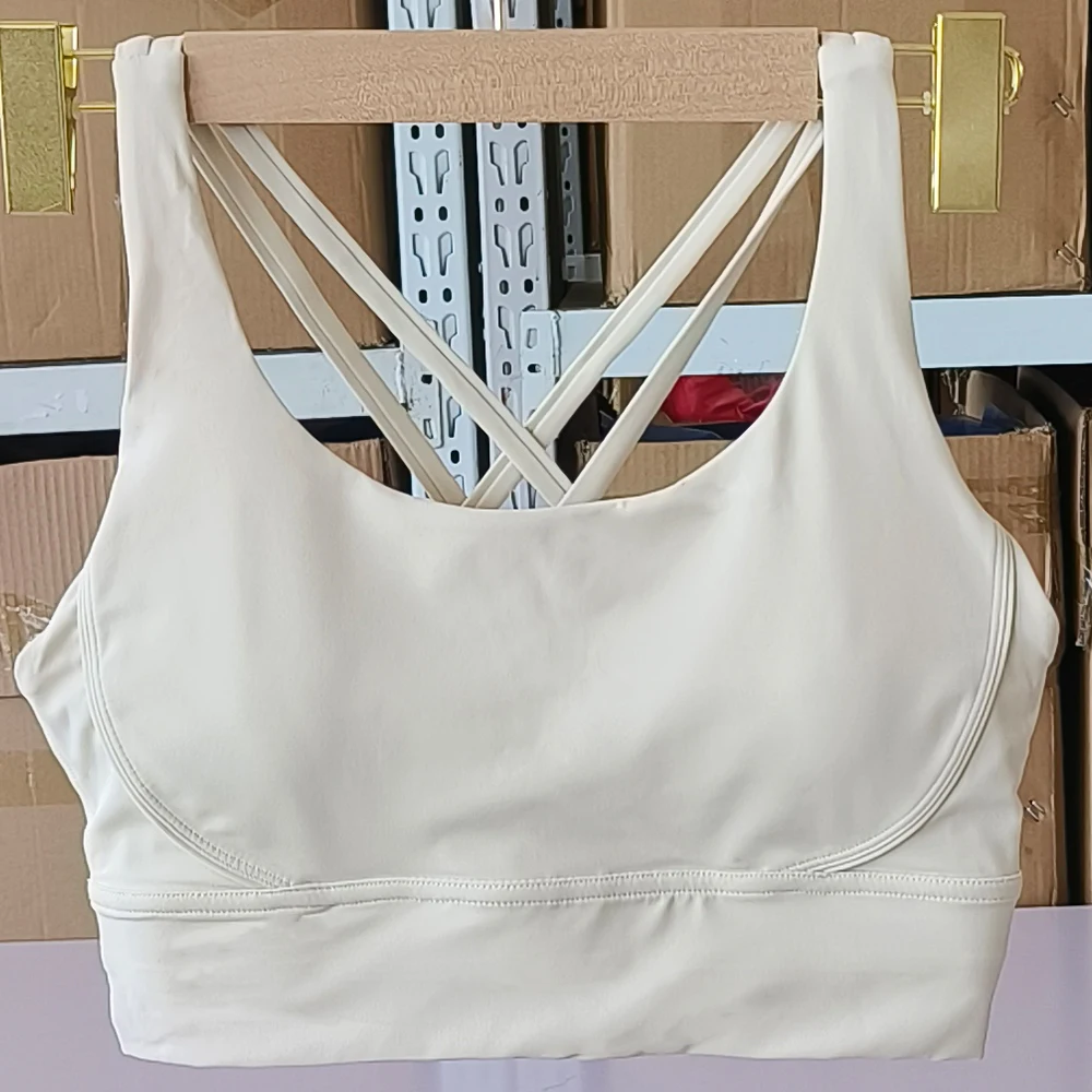 Solid color women's U-shaped cross back sports bra, fitness exercise yoga sports bra, tight fitting training, jogging soft belt