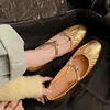 Soft Leather French Retro and Stunning Flat Shoes, Soft Sole,Niche Lace Up Loafers, Gold Silver Mary Jane Single Shoes for Women 2