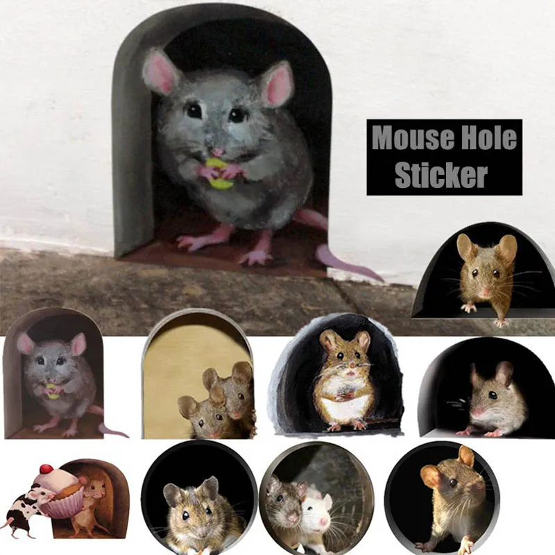 Hot Cartoon Realistic Cats Mouse Hole Wall Stickers Sets Kids Room House Art Home Decoration Cute Animal Mural Decal Decoration new silencer shoots nails tools sets diy woodworking multifunctional nail tool kit wall fastening hand tool drop shipping