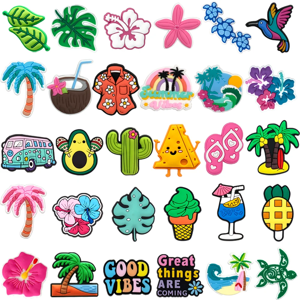 1/30PCS Hawaiian Casual Shoes Charms Decoration,Summer Style Accessories Pins For Shoes,Rainbow Sandals Clogs Buckles