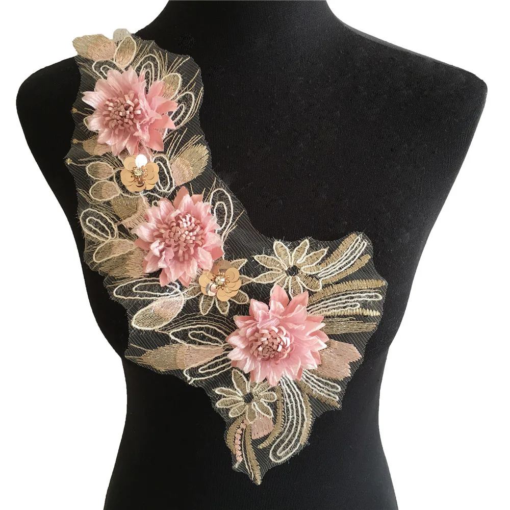 

1 Piece Bead Fabric Flower DIY Fake Collar for Women's Lace Sewing Applique Lace Collar Neckline Craft Dress Neckline