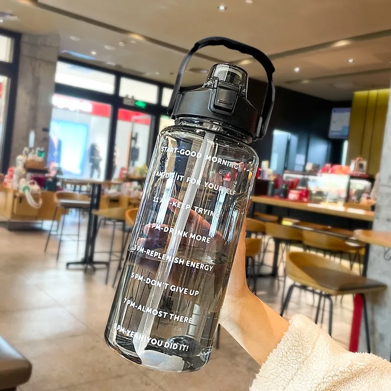 2 Liters Straw Plastic Water Bottle Large Portable Travel Sports Fitness Cup Plastic Water Bottle Sports Water Bottle