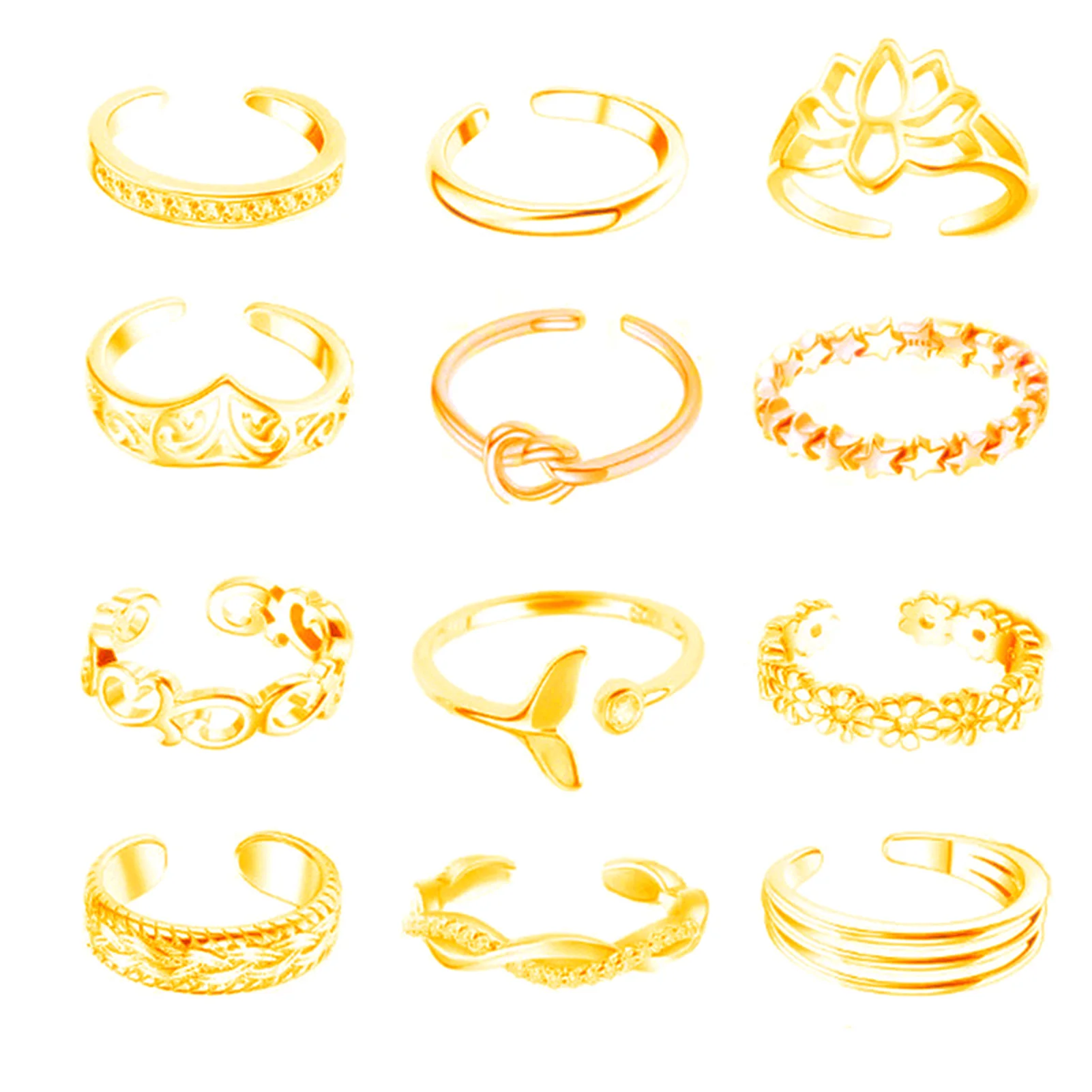 12 Stück Fußring offene Zehen ringe Roségold/Silber/Gold Farbe Legierung verstellbare Ringe Set für Frauen Sommer Strand Fuß schmuck