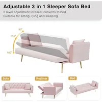 71" Modern Velvet Sofa Bed Futon, Convertible Sleeper Couch with Adjustable Backrest, Tufted Recliner Loveseat with G Customized 5