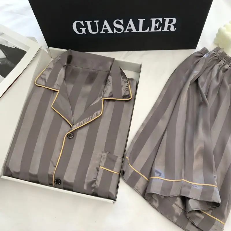 Yidanna Men Pajamas Set Ice Silk Nightwear Shor Sleeved Sleepwear Summer Sleep Clothing Constellations Nighties Nightdress Suit
