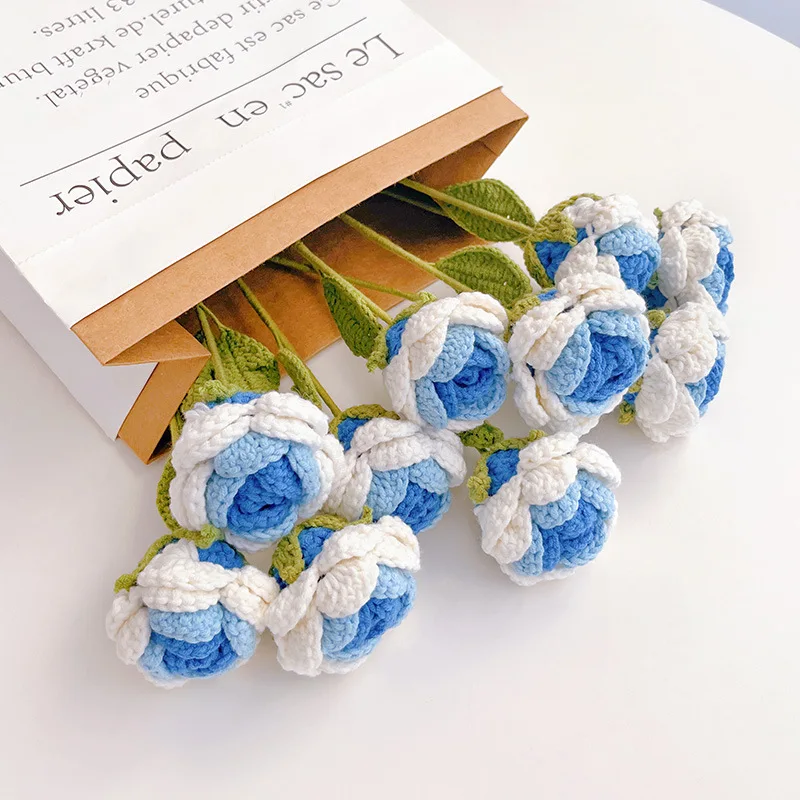 1pc Rose Knitted Flower Crochet Bouquet Wedding Bouquet for Bride Party  Flower Hand Woven Decor Homemade Wedding Gift Wool - AliExpress