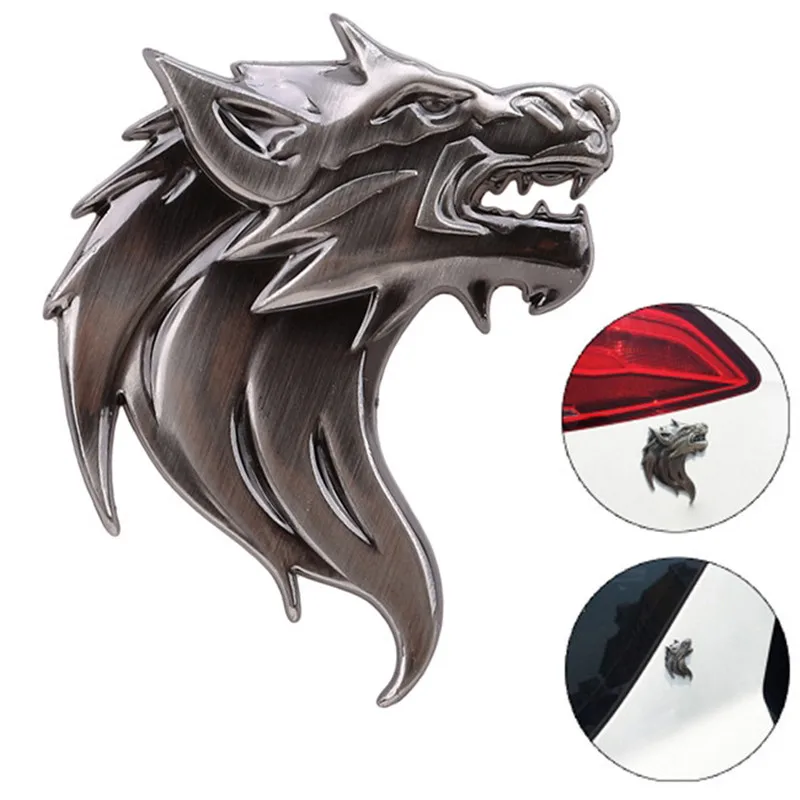 Badge Logo Car Sticker Reflective Decal Auto Decoration Badge Motorcycle Wolf Head Emblem 3D