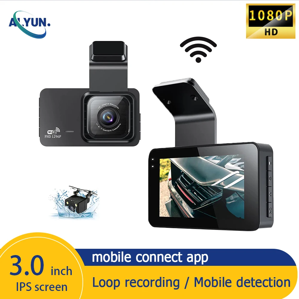

3-Inch Dashcam Wifi Driving Recorder HD 1080p Night Vision Front And Rear View 2way Reversing Image Car Charge Video DVR