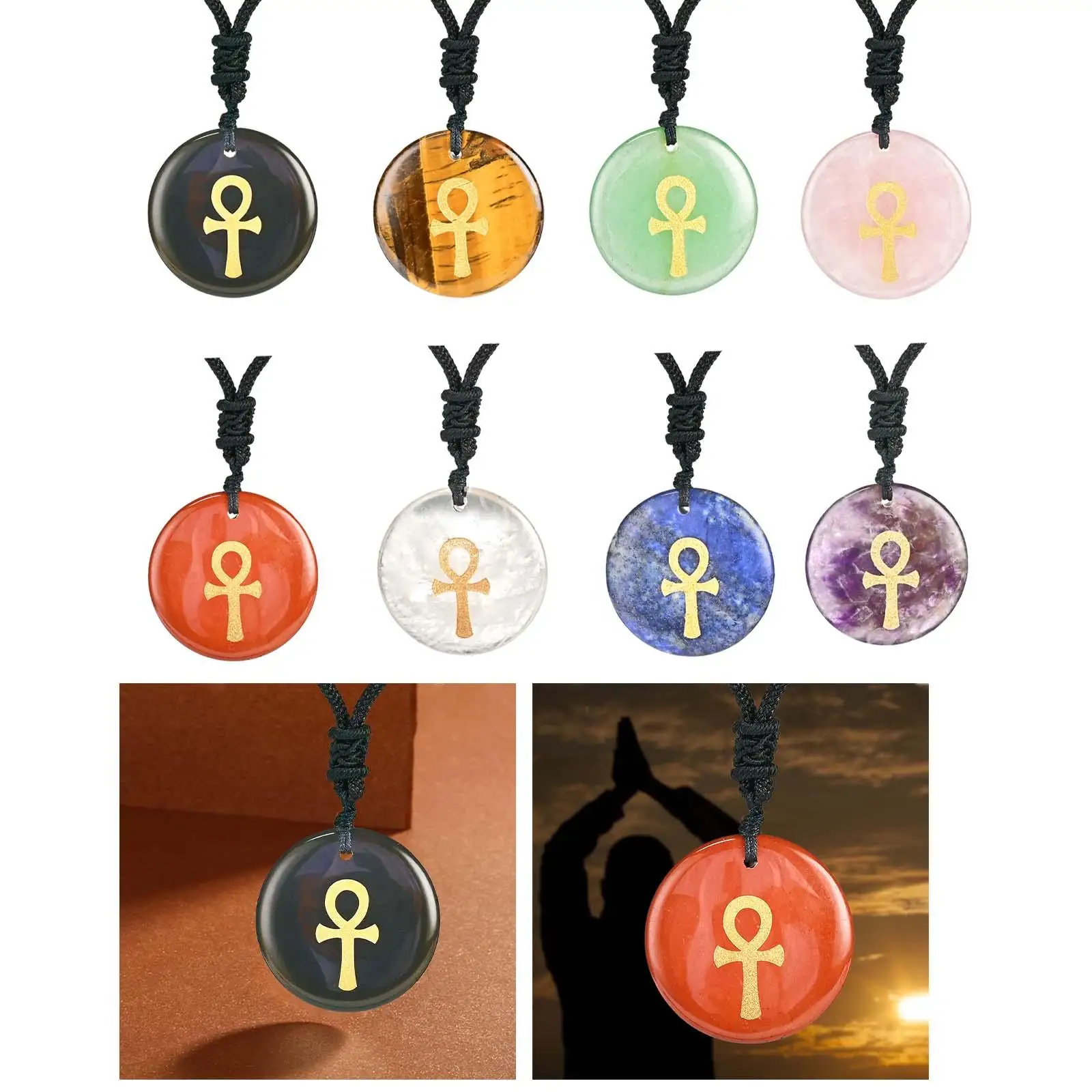 Ciondolo Collana Rotonda Con Diametro Di 30Mm Ciondolo Talismano Croce Ankh Egiziano Antico Per Il Compleanno