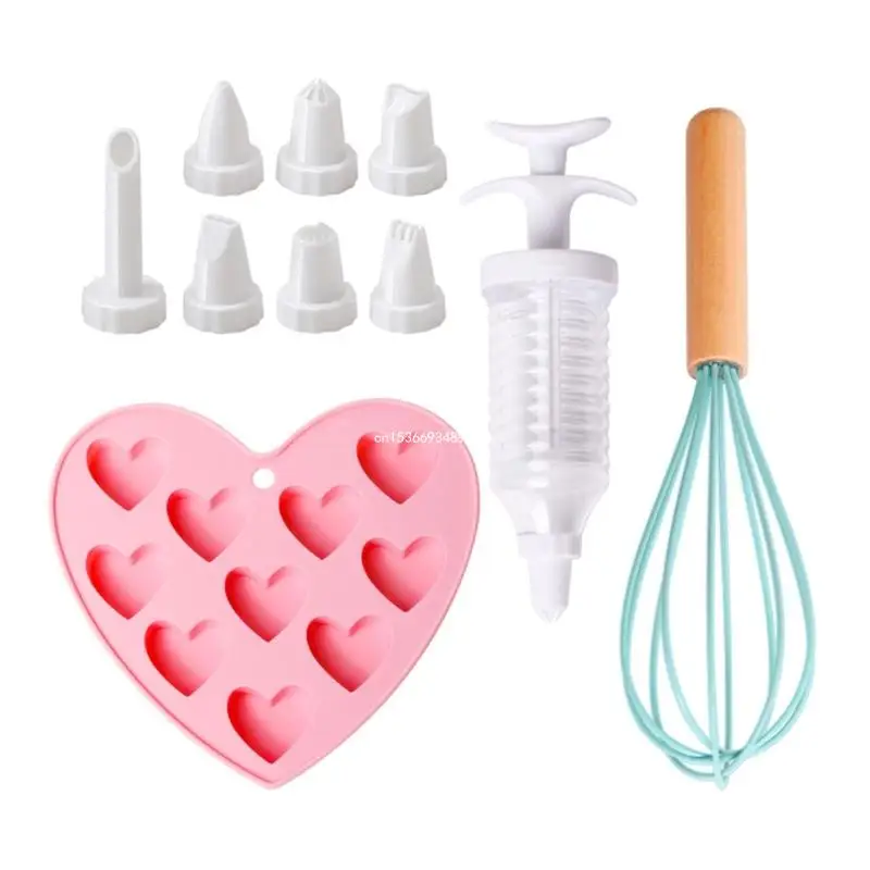 

Children Baking Set Whisk Syringes Mold Baking Tool for DIY Chocolate Cake