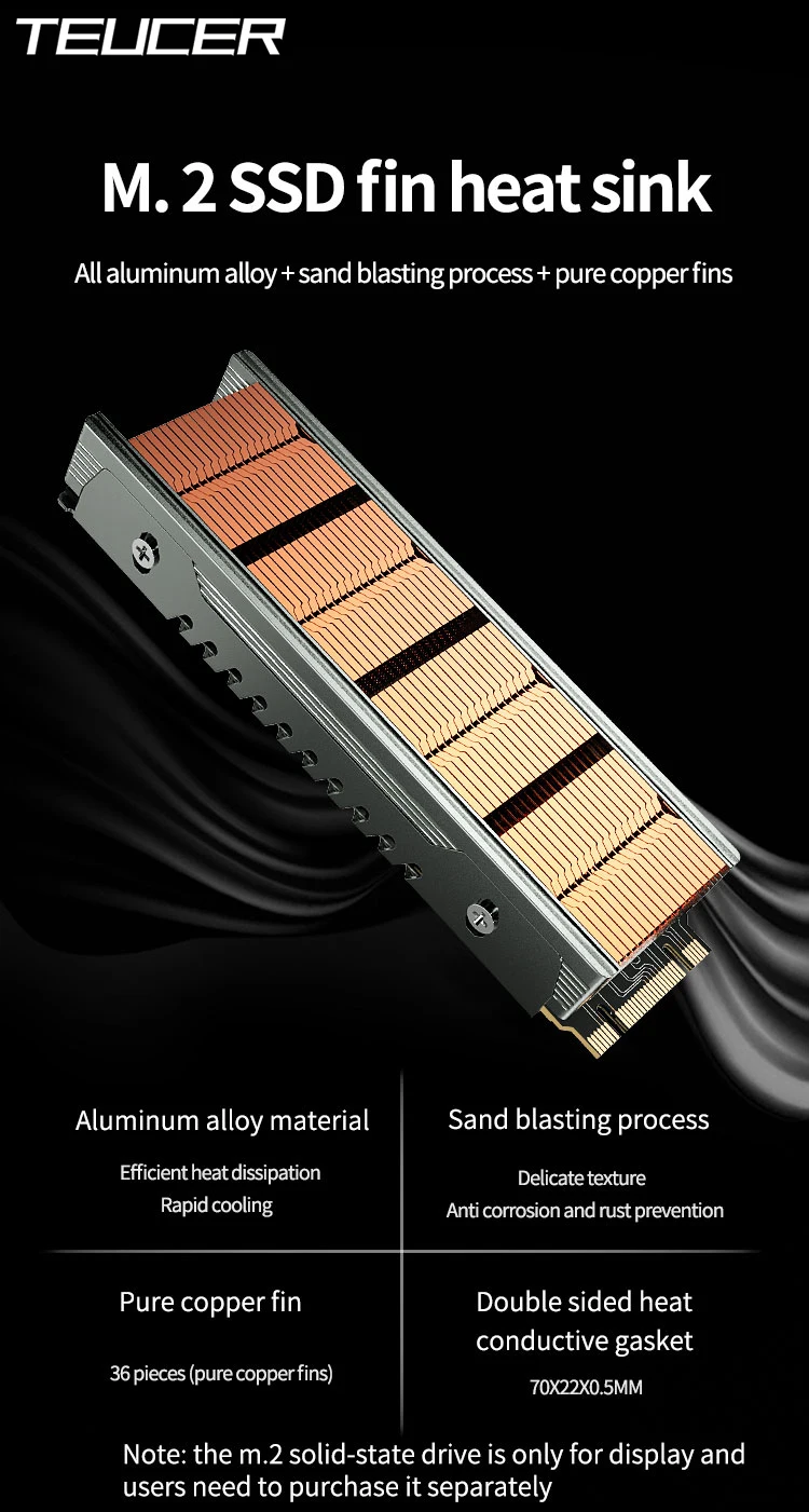 M.2 SSD NVMe Heat Sink M2 2280 Solid State Drive 36 Cooling Fin Radiator with Th