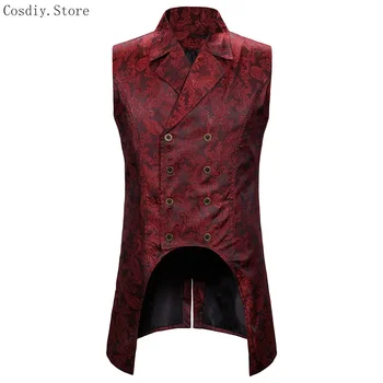 Gilet lungo Vintage abito vittoriano gilet Punk uomo Paisley smoking senza maniche Blazer formale abiti colletto con risvolto cappotto di coda per adulto