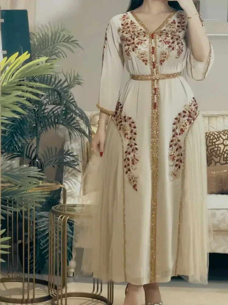 

Индийское, турецкое, мусульманское, Байя, женское элегантное шифоновое платье с вышивкой, свадебные вечерние платья с поясом, Abayas Марокко Caftan
