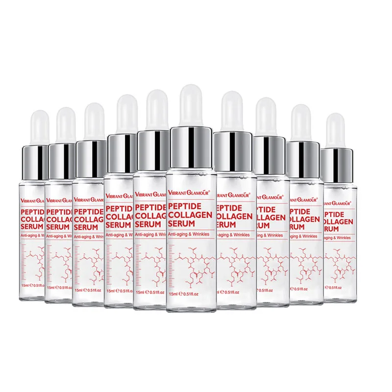 VIBRANT GLAMOUR 10PCS Peptide Collagen Face Serum Anti-Aging Moisturizing Remove Wrinkle Fine Lines Whitening Firming Skin Care buy 3 get 1 gift hyaluronic acid face serum moisturizing essence whitening facial serum skin care anti aging vibrant glamour