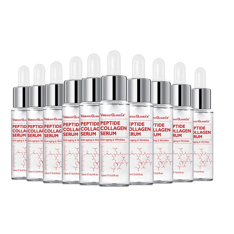 VIBRANT GLAMOUR 10PCS Peptide Collagen Face Serum Anti-Aging Moisturizing Remove Wrinkle Fine Lines Whitening Firming Skin Care vibrant glamour arbutin quick whitening serum brighting moisturizing essence reduce dullness spot acne marks facial skin care