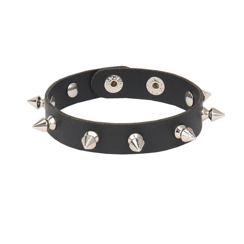 Black Leather Wristband Bracelet Cuff Goth Gothic Punk Bracelets Women Men Spikes Rivet Stud Bangle Cosplay Rock Unisex Jewelry