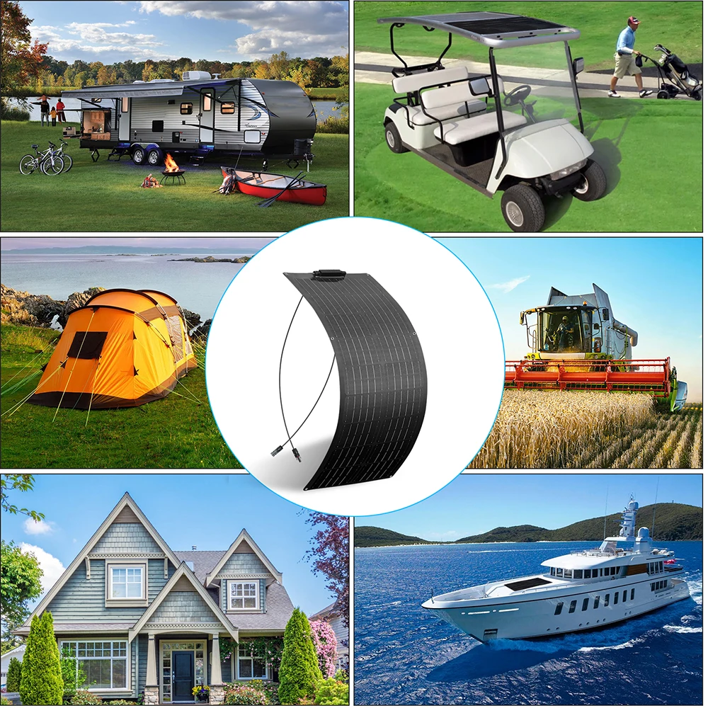 Flexible Solar Panel 50 Watt 12 Volt Monocrystalline Semi-Flexible Bendable 50W 100W Off-Grid Charger Marine RV Cabin Van Car foldable solar charger solar panel kit