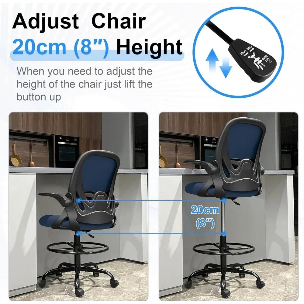 New2025-Drafting Chair Tall Office Chair with Flip-up Armrests Executive Ergonomic Computer Standing Desk Chair with Lumbar Supp