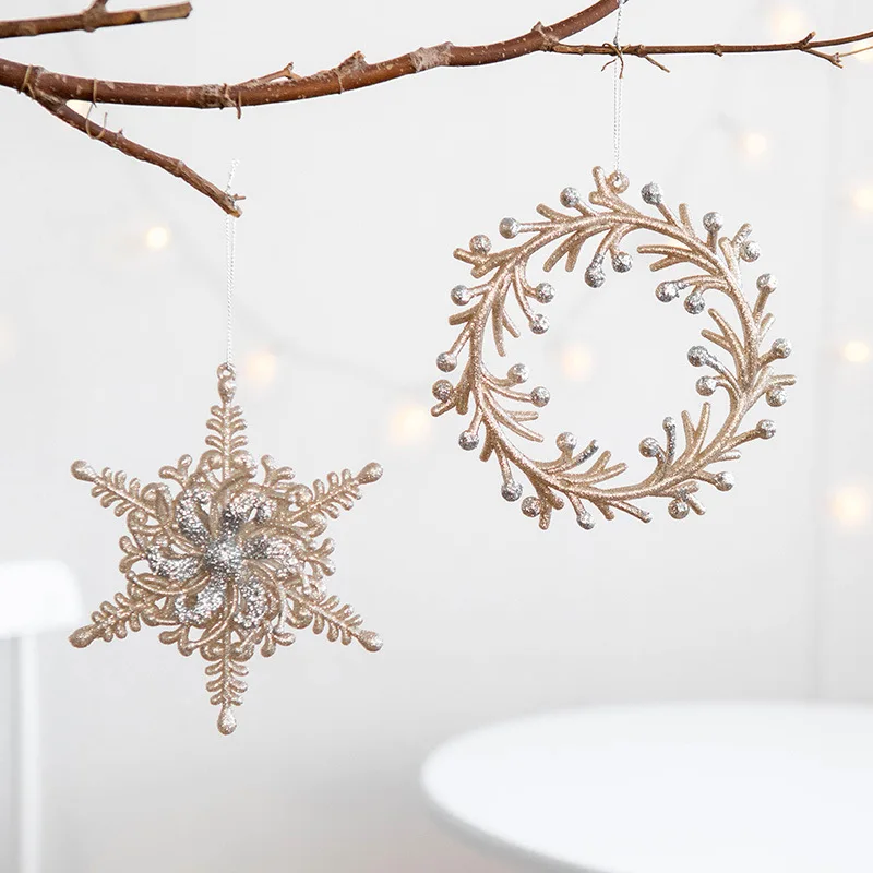 

Christmas Decorations Glitter Pendants Christmas Tree Hanging Ornaments Xmas Snowflake Pendant Decor New Year Noel Navidad Gift