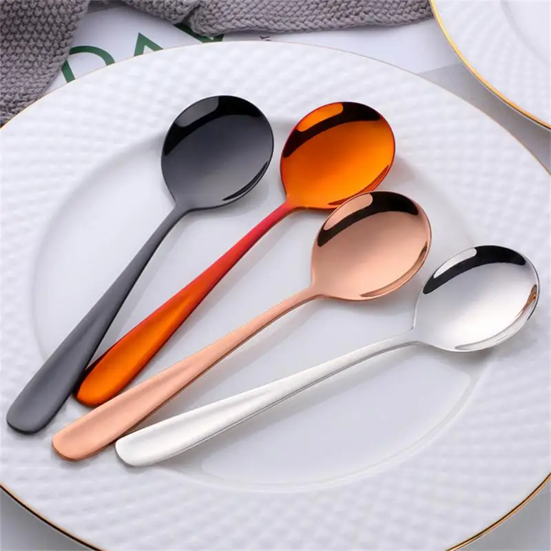 

Dining Spoon Stainless Steel Serving Round Shape Spoon Ice Cream Dessert Tea Spoon Dessert Spoon Home Breakfast Spoon