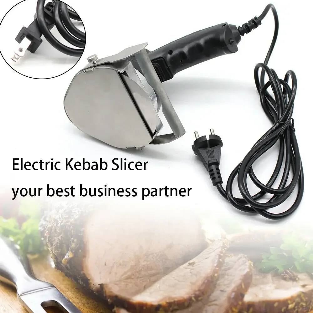 80W Portable Handheld Electric Kebab Slicer with Adjustable Cutting Thickness and Blade Sharpener Ideal BBQ Roast Meat Cutting