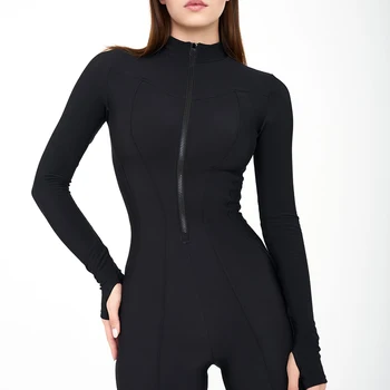 Mozision 여성용 긴팔 점프수트, 오버올 패션, 지퍼, O넥, 스포티 롬퍼, 캐주얼 플레이수트, 2023, 가을, 겨울