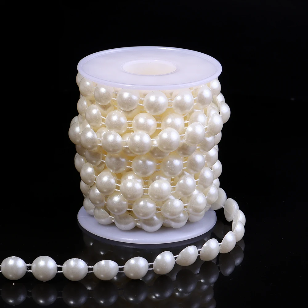 5 yards/rolle ABS Imitation Perle Halbrunde Perlen Kette 4-10mm Baumwolle Faden Perlen Kette für Hochzeit Party Weihnachten Dekoration – Detail 15
