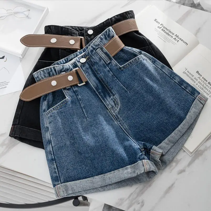 

Denim Shorts Women 2022 Summer High Waist Loose Wide Leg Short Femme Colorful Casual Wide Leg Flanging Shorts With Belt w295